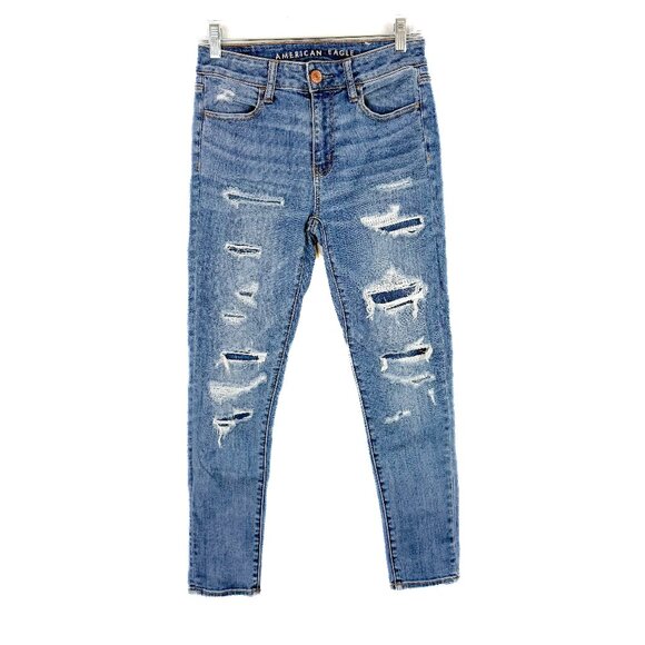 American Eagle Distressed Super Stretch Hi-Rise Jegging Crop Jeans Size 4 EUC - Picture 1 of 11